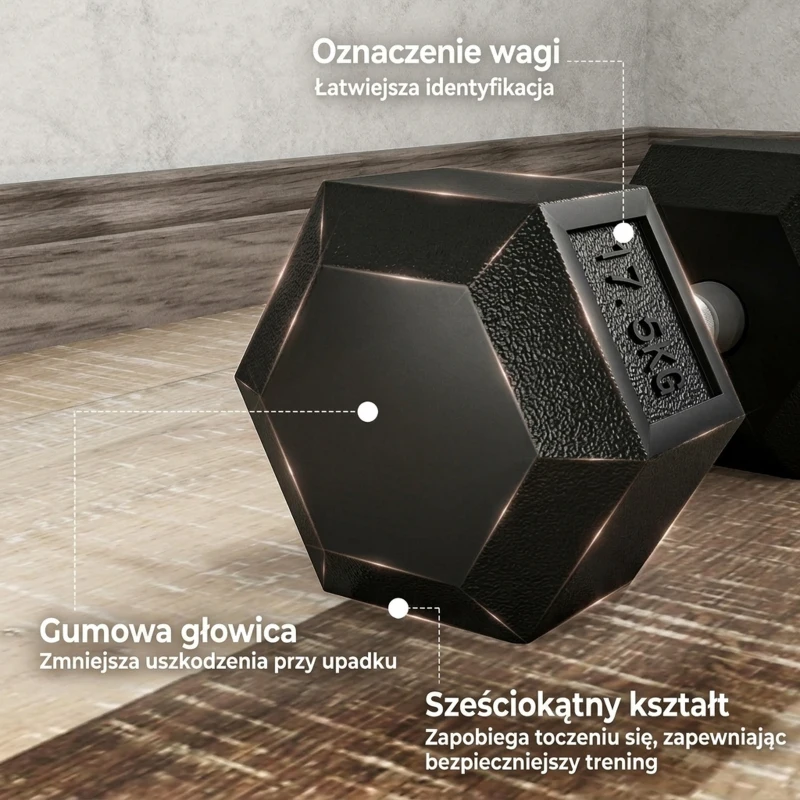 HOMCOM Hantla Hexagon, 35 kg, żeliwna hantla z antypoślizgowym uchwytem, czarno-srebrna