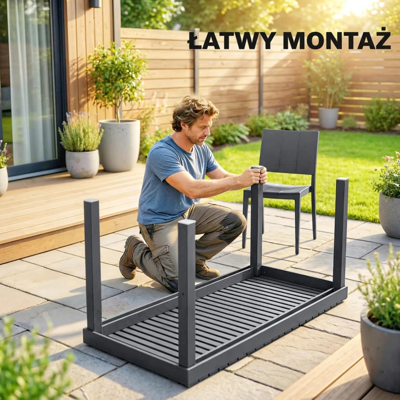 Outsunny Zestaw Mebli Ogrodowych 5-częściowy Stół z 4 Krzesłami Sztaplowanymi Lamelowy Design dla 4 Osób, Ciemnoszary
