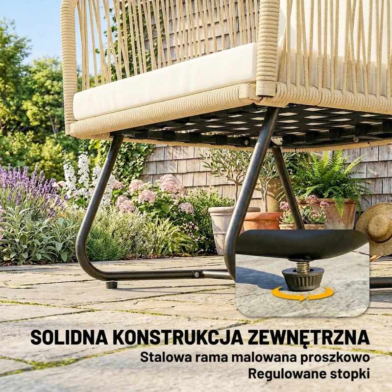 Outsunny Rattanowy zestaw bistro 3-częściowy FSC Zestaw mebli ogrodowych z 2 fotelami, stolik z drewna akacjowego, grube, zmywalne poduszki, stalowa rama