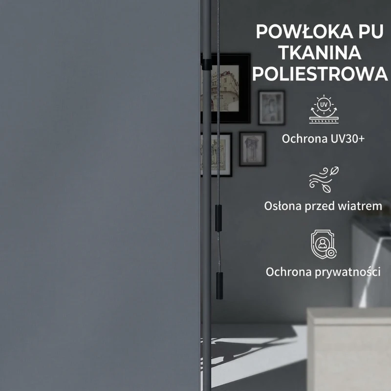 Outsunny Wolnostojąca Markiza, Regulowana Długość, Montaż Bez Wiercenia, Rama z Aluminium, 1,5 x 2,2-3,1 m, Ciemnoszary