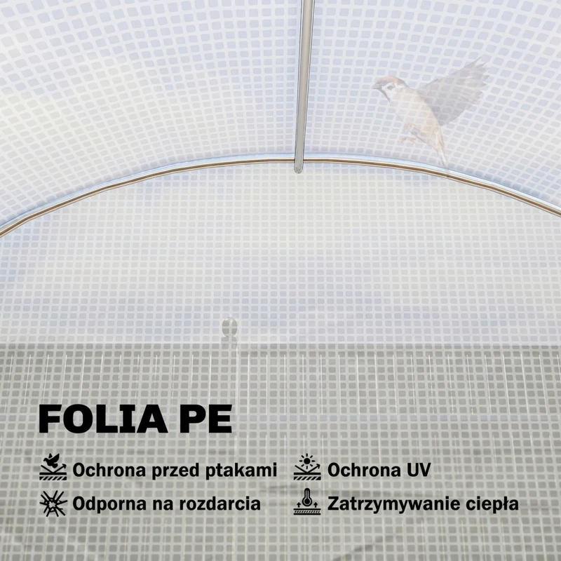 Outsunny Szklarnia foliowa 2,7 x 2 x 2 m z półkami, rolowanymi drzwiami, 6 oknami, wspornikami