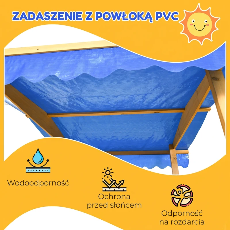 Outsunny Piaskownica z Dachem, Piaskownica z Drewna z Domek do Zabawy, 133 x 129 x 137,5 cm Piaskownica z Kołami dla Dzieci 3-8 Lat, Ogród, Naturalne