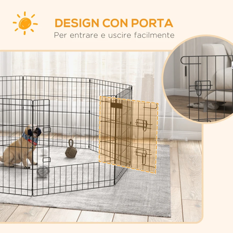 PawHut Recinto per Cani da Esterno e Interno con 8 Pannelli a Rete e Porta, 61 x 61cm, Nero