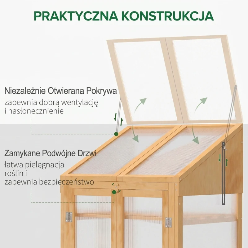 Mini szklarnia drewniana 70x50x120 cm, brązowa, wczesne siewy