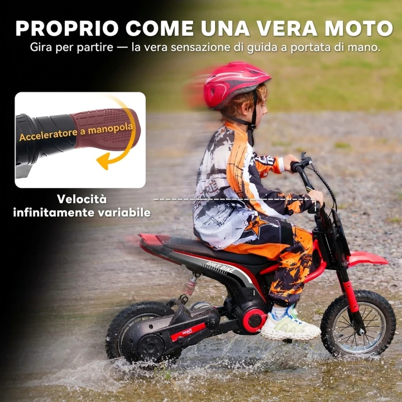HOMCOM Moto Elettrica per Bambini con Acceleratore Manuale, 2 Velocità 8-16km/h, Età 8-12 Anni, Rosso