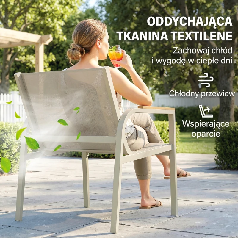 Outsunny Zestaw mebli ogrodowych metalowy, odporny na warunki atmosferyczne, sofa 2-osobowa, 2 fotele, stolik, zielony