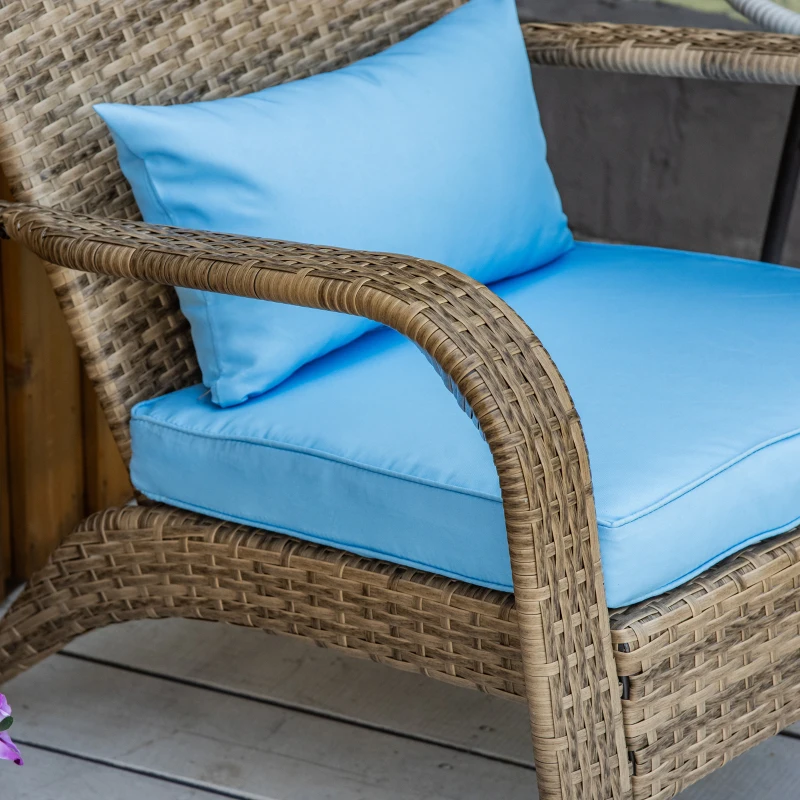 Outsunny Sedia da Giardino Adironrack con Braccioli, in Rattan e Acciaio, 64x80x90 cm, Marrone e Blu