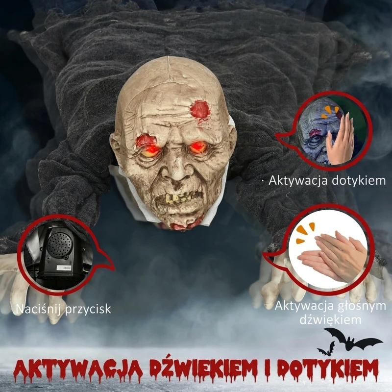 Dekoracja Halloween Zombie 1,40 m z świecącymi oczami