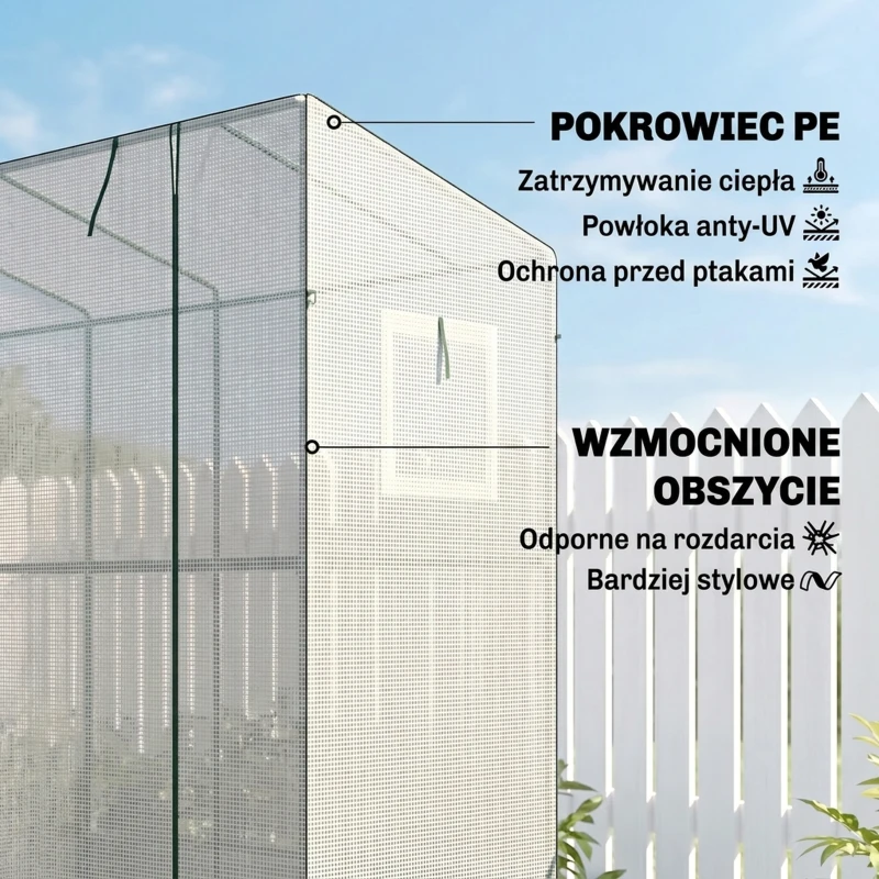 Szklarnia z rolowanymi drzwiami, stalowa, odporna na zimę, Biała