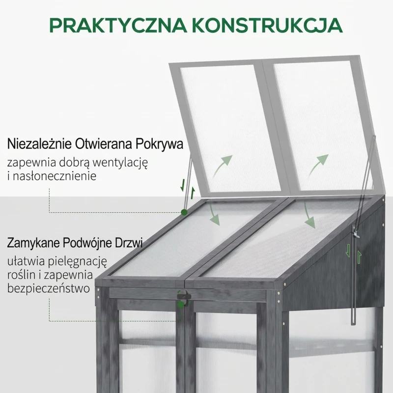 Mini szklarnia drewniana 70x50x120 cm, szare, wczesne siewy