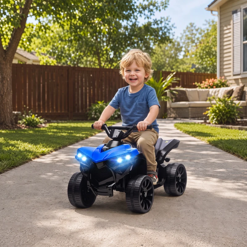 AIYAPLAY Quad Elettrico per Bambini ATV con Batteria Ricaricabile 6V, Fari LED e Musica, Età 18-56 Mesi, Blu