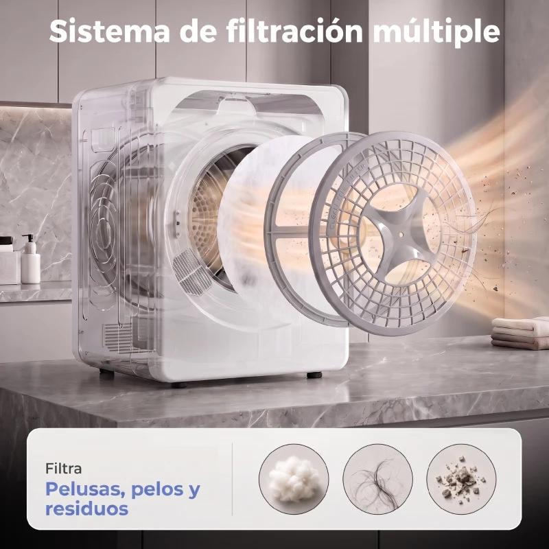 HOMCOM Secadora de Evacuación 3 kg 1000W con Pantalla Táctil Control de Tiempo y Temperatura Función Antiarrugas Blanco
