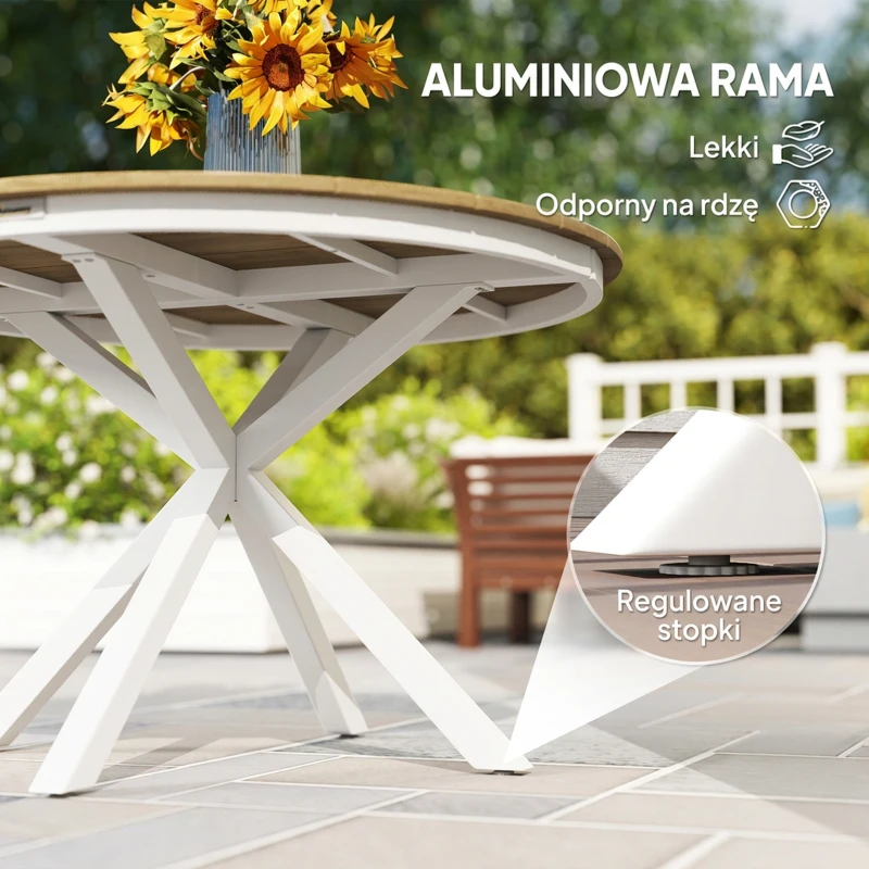 Stół ogrodowy Ø118cm, aluminiowy, odporny na warunki atmosferyczne