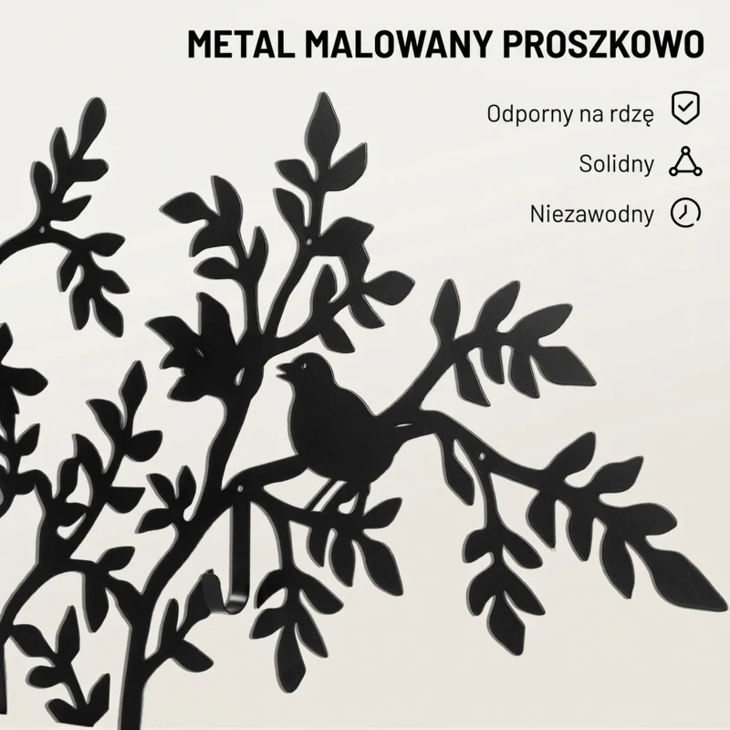 HOMCOM Wieszak ścienny, Wieszak na płaszcze montowany na ścianie, Design drzewa z ptakami, Czarny