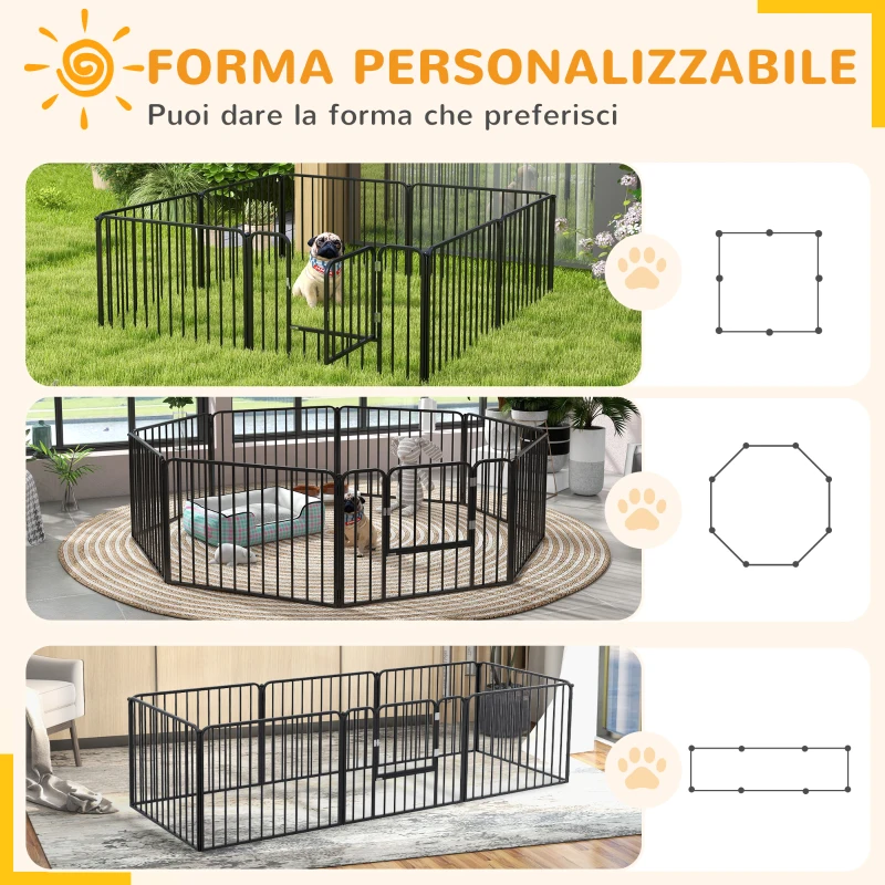 PawHut Recinto per Cani a 8 Pannelli Modulabili da Interno ed Esterno, in Acciaio, 164x164x60 cm, Nero