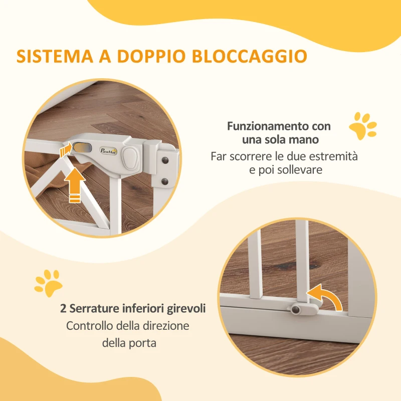 PawHut Cancelletto per Cani taglia Piccola e Media con Chiusura Automatica, in Acciaio e PA, 74-100x76 cm, Bianco