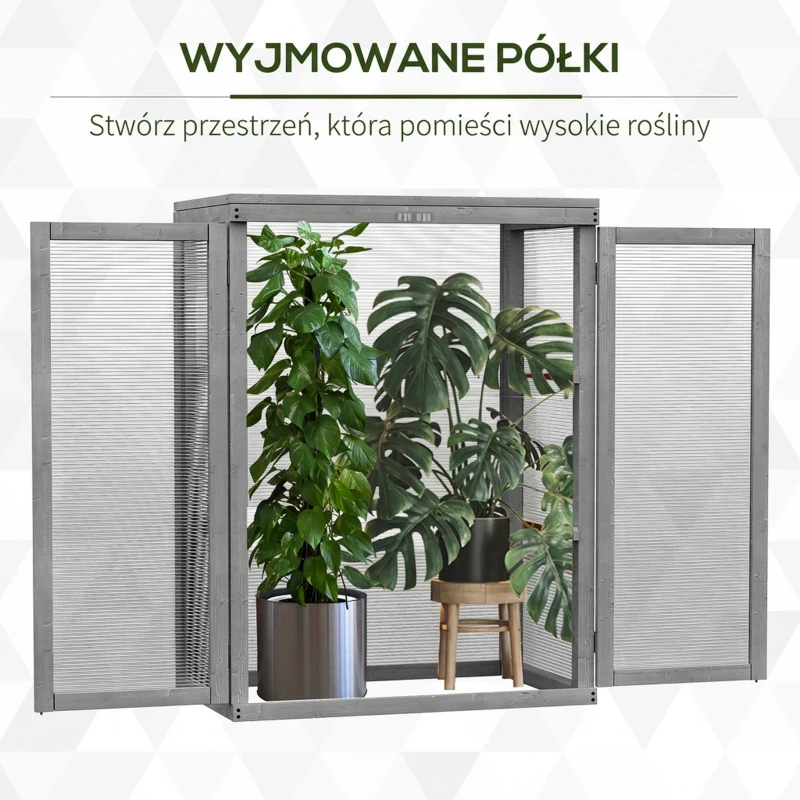 Outsunny 3 Poziomy Szklarnia Tunelowa Na Rośliny Warzywa Teł Gastronomiczny z Dwiema Drzwiami z Drewna i Poliwęglanu Odporny na Warunki Atmosferyczne Nośność do 15 kg (na półkę) 58 x 44 x 78 cm