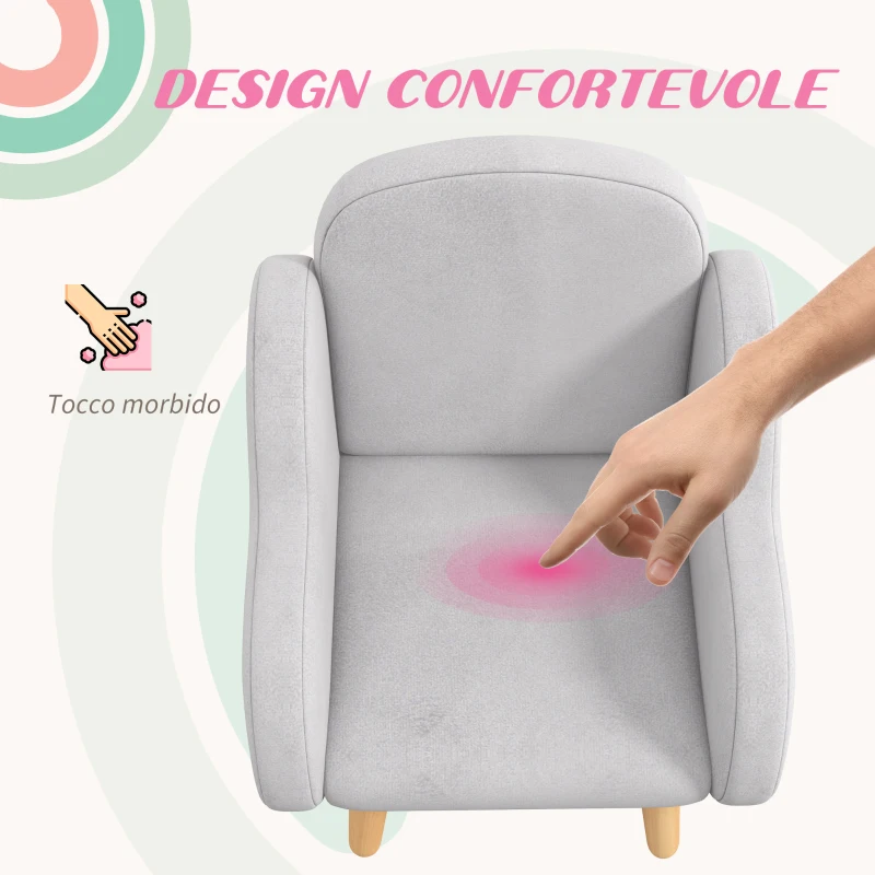 ZONEKIZ Poltrona per Bambini fino a 3 Anni con Braccioli a Nuvola in Tessuto, 46x51x55cm, Grigio