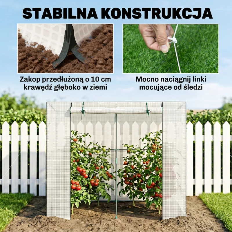 Szklarnia z rolowanymi drzwiami, stalowa, odporna na zimę, Biała