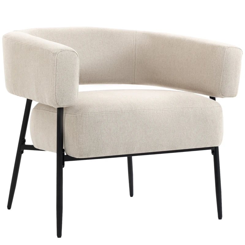 HOMCOM Fauteuil voor Woonkamer, Loungestoel met Dik Kussen, Gestoffeerde Relaxstoel in Linnenlook met Stalen Frame, Beige
