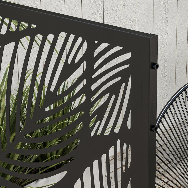 Outsunny Parawan Ogrodowy Metalowy z Motywem Floralnym, 122 x 45 x 198 cm, Czarny