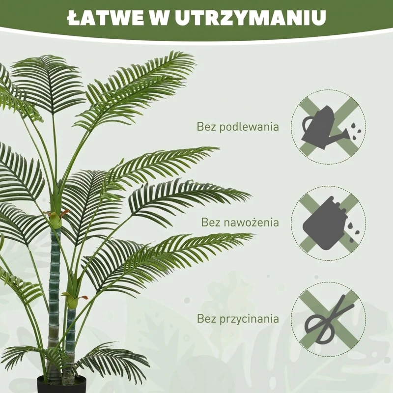 HOMCOM Sztuczna Palma Wysoka 175 cm, Sztuczna Roślina w Doniczce z Flockowaną Tkaniną, UV-Odporna Sztuczna Palma, Fałszywa Roślina Jak Prawdziwa dla Salonu Sypialni Biura Ogrodu