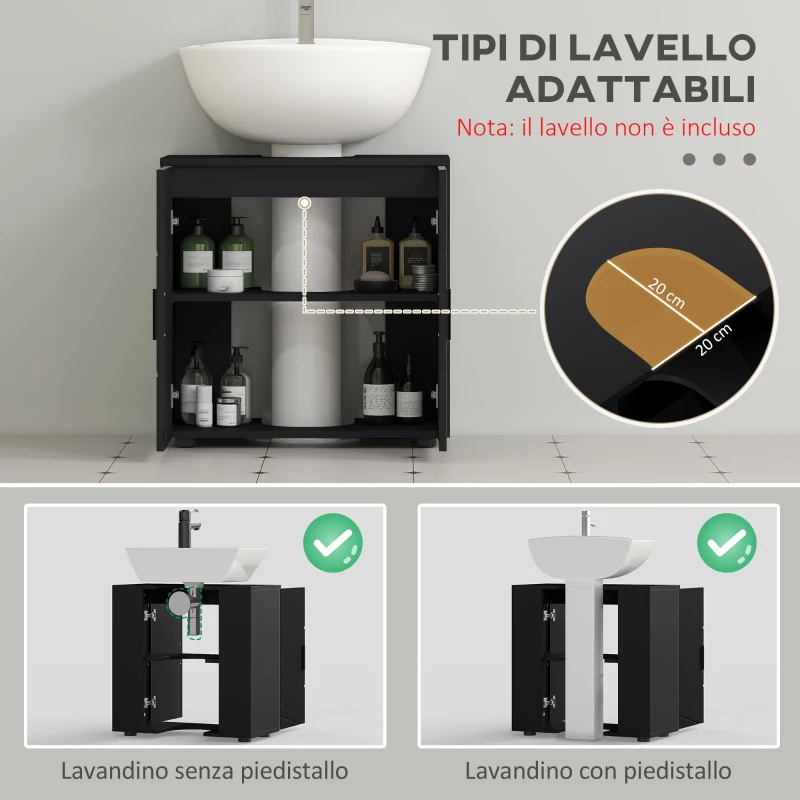 kleankin Mobile Sottolavabo Bagno per Piedistallo con Armadietto 2 Ante, 60x30x60cm, Nero