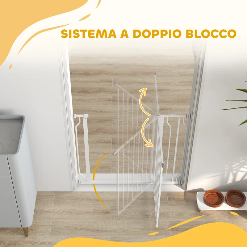 PawHut Cancelletto per Cani a Larghezza Regolabile con Doppio Blocco, in Acciaio e ABS, 76x75-95 cm, Bianco