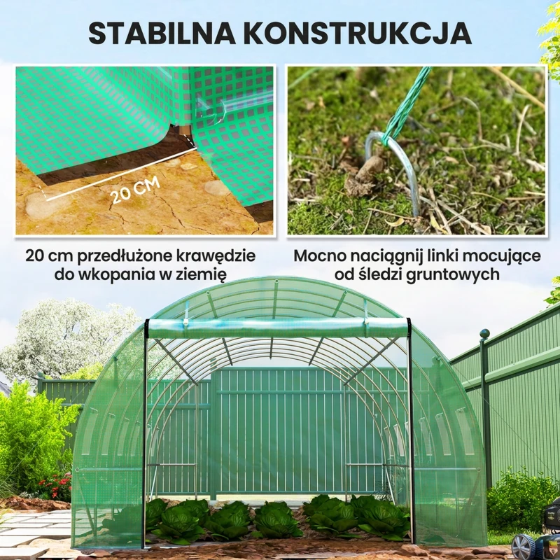Szklarnia 6x3x2 m, folia, 12 okien, drzwi rolowane