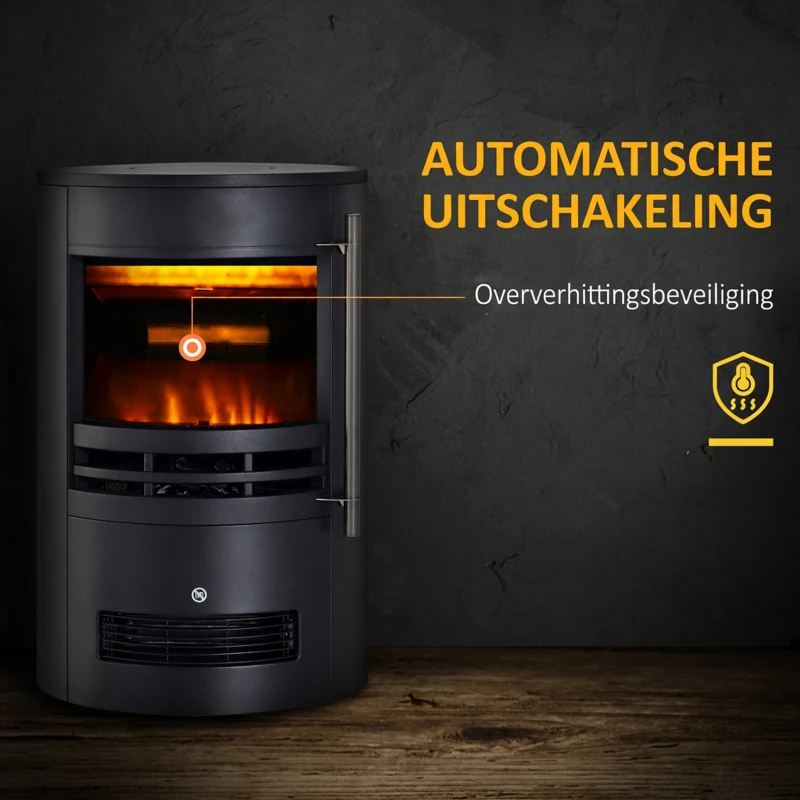 HOMCOM LED Elektrische kachel met vlameffect wandkachel vrijstaande haard haardkachel 900 / 1800 W(m-6)