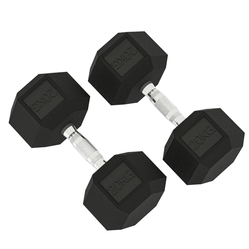 HOMCOM Hantle z teksturowanym uchwytem, żeliwne, 2 x 20kg do domu, siłowni, treningu siłowego