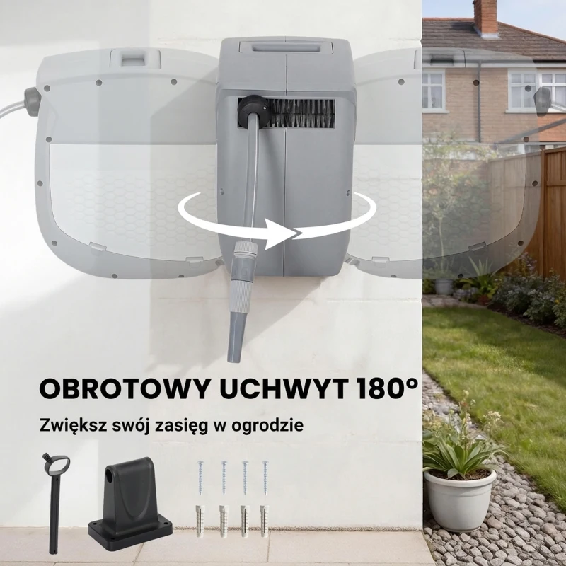 Outsunny Bęben na wąż ogrodowy 30 m, 180° obrotowa skrzynka z automatycznym zwijaniem i blokadą
