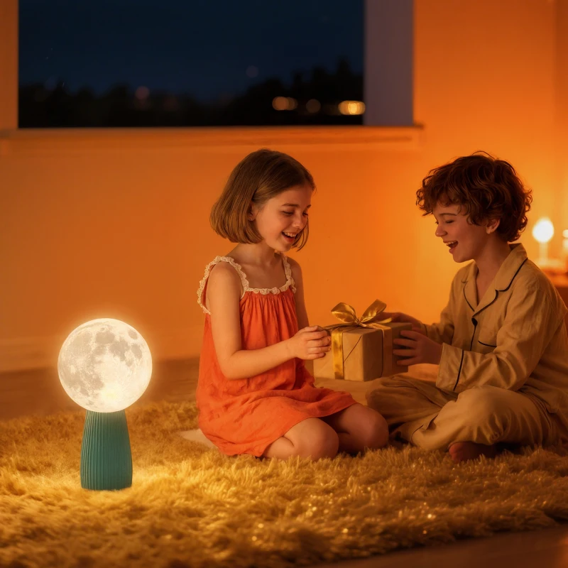 HOMCOM Lampada da Tavolo a Forma di Luna e 3 Colori con 10 Luminosità, in ABS, Ø15x28 cm, Bianco e Verde Scuro