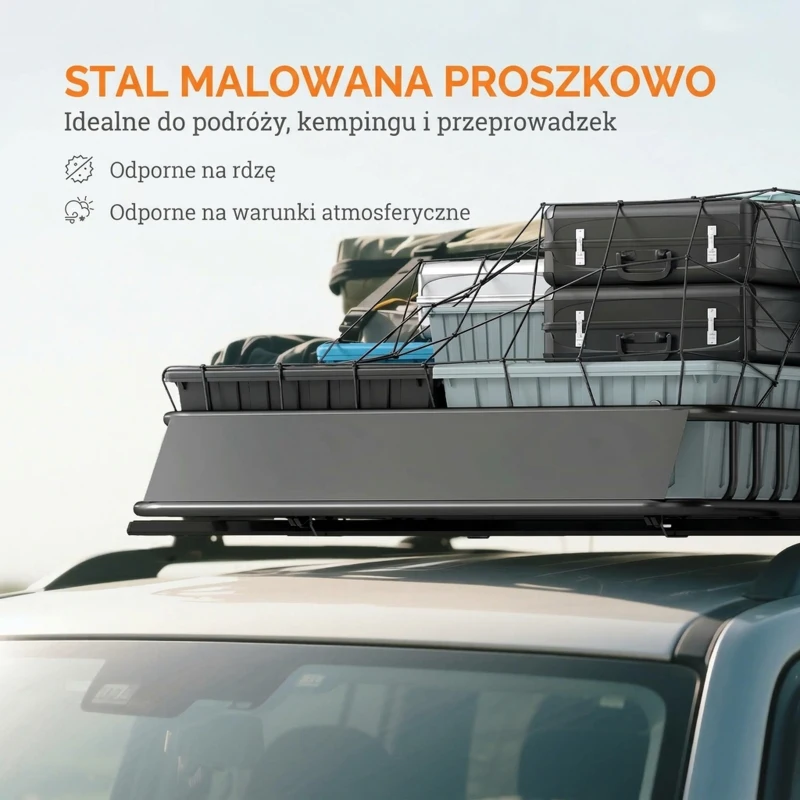 HOMCOM Bagażnik dachowy dla samochodów, kosz na dach, 90,7 kg nośności, bagażnik z osłoną przeciwwietrzną, stalowe rury, czarny