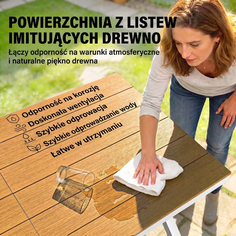 Outsunny Zestaw Mebli Ogrodowych 7-częściowy Stół z 6 Stapelowymi Krzesłami Drewnopodobne Aluminium Teak