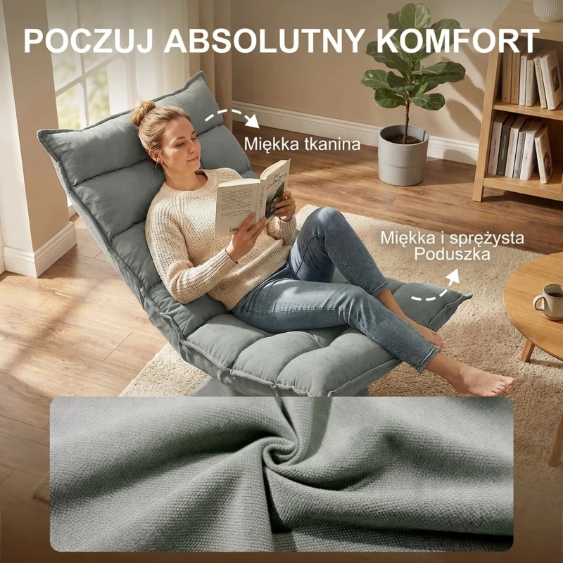 HOMCOM Fotel relaksacyjny, obrotowy, ekologiczna skóra, 62 cm x 70 cm x 95 cm, jasnoszary