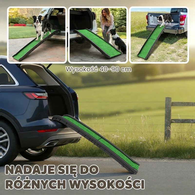 PawHut Rampa dla psa składana, antypoślizgowa pomoc do bagażnika, dla zwierząt do 90 kg, 155x38,5x15,5 cm, czarna