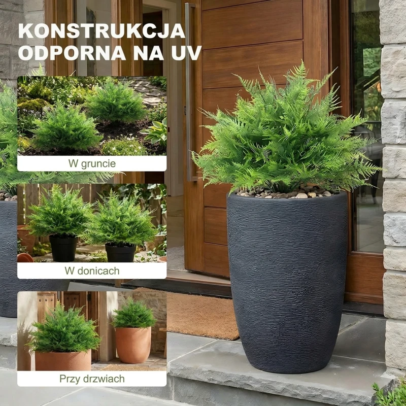 HOMCOM Sztuczne Krzewy Paproci Bostońskiej, Odporne na UV, Zestaw 2 sztuki, 60 cm, do Ogrodu, na Werandę
