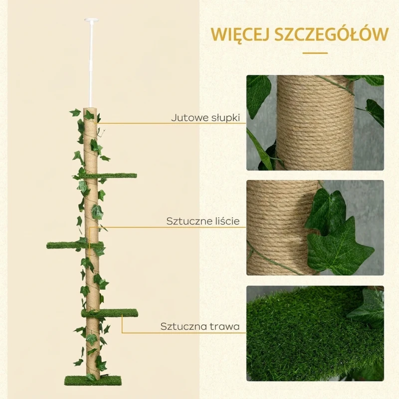 PawHut Drapak dla kota, wysoki, regulowana wysokość 202-242 cm