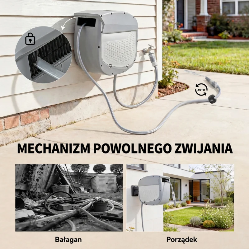 Outsunny Bęben na wąż ogrodowy 20 m, uchwyt obrotowy 180°, automatyczne zwijanie z blokadą