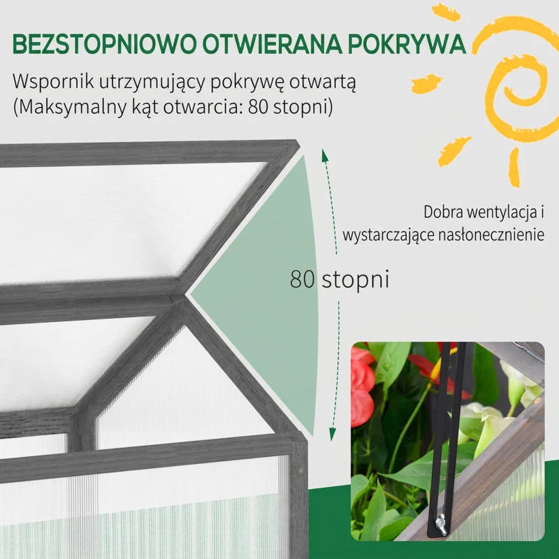 Mini szklarnia drewniana 90x52x49,5 cm, szara, wczesne siewy