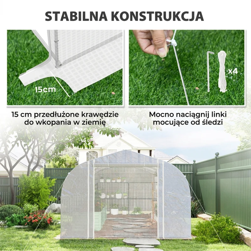 Szklarnia 6x3x2 m, folia, 8 okien, UV, drzwi