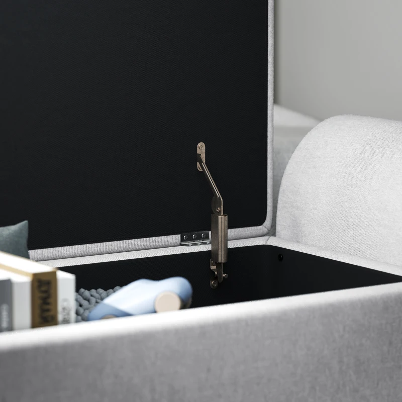 HOMCOM Panca Contenitore Fondo Letto con Braccioli in Tessuto, Gambe in Legno e Vano da 53.8L, 132x42x50 cm, Grigio
