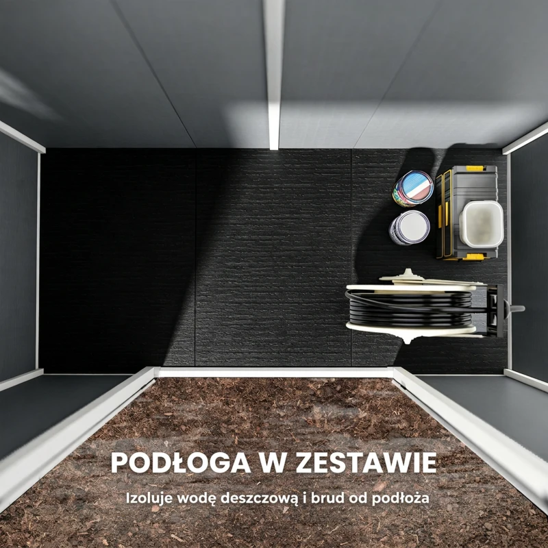 Outsunny 2,4 x 1,3 m Domek Ogrodowy, Szopa z Plastiku z Podłogą, Okno, Zamknięte Drzwi, dla Ogrodu, Tarasu, Szary