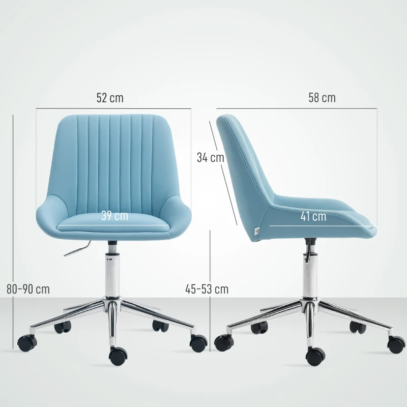 HOMCOM Sedia per Scrivania ad Altezza Regolabile con 5 Rotelle, in Silicone PU, Schiuma e Acciaio, 52x58x80-90 cm, Blu