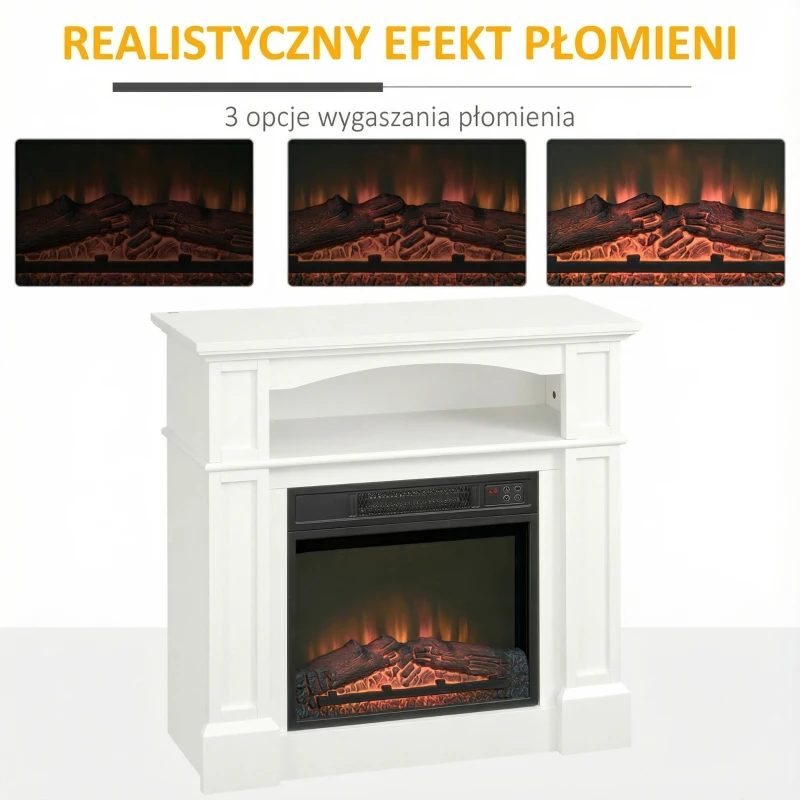 Kominek elektryczny 1800 W, efekt 3D, biały, z ogrzewaniem