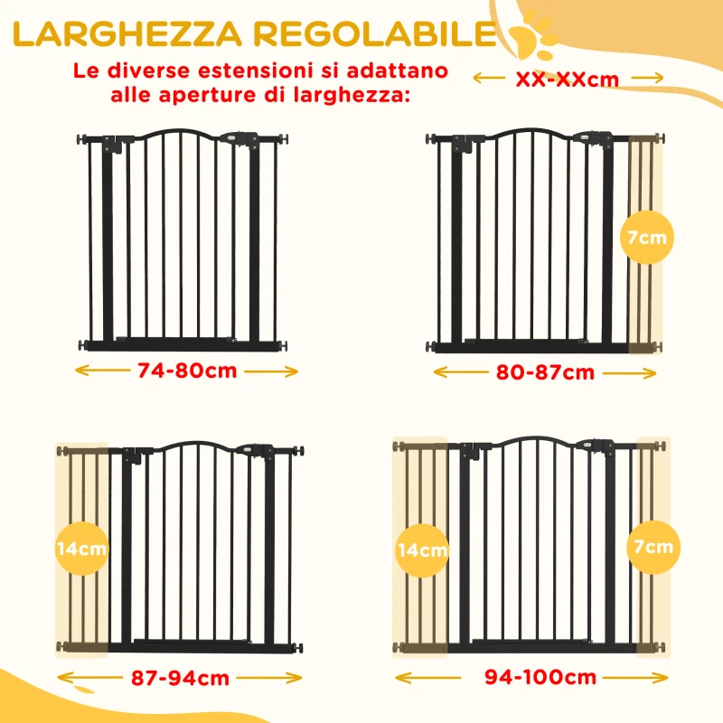 PawHut Cancelletto per Cani Estensibile con 4 Viti Regolabili, in Metallo e Plastica, 74-100x78 cm, Nero