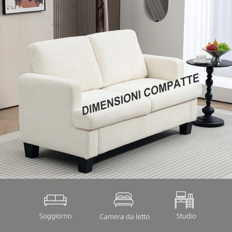 HOMCOM Divano 2 Posti Moderno in Ciniglia con Cuscini Rimovibili e Lavabili, 138x70x80 cm, Bianco Crema