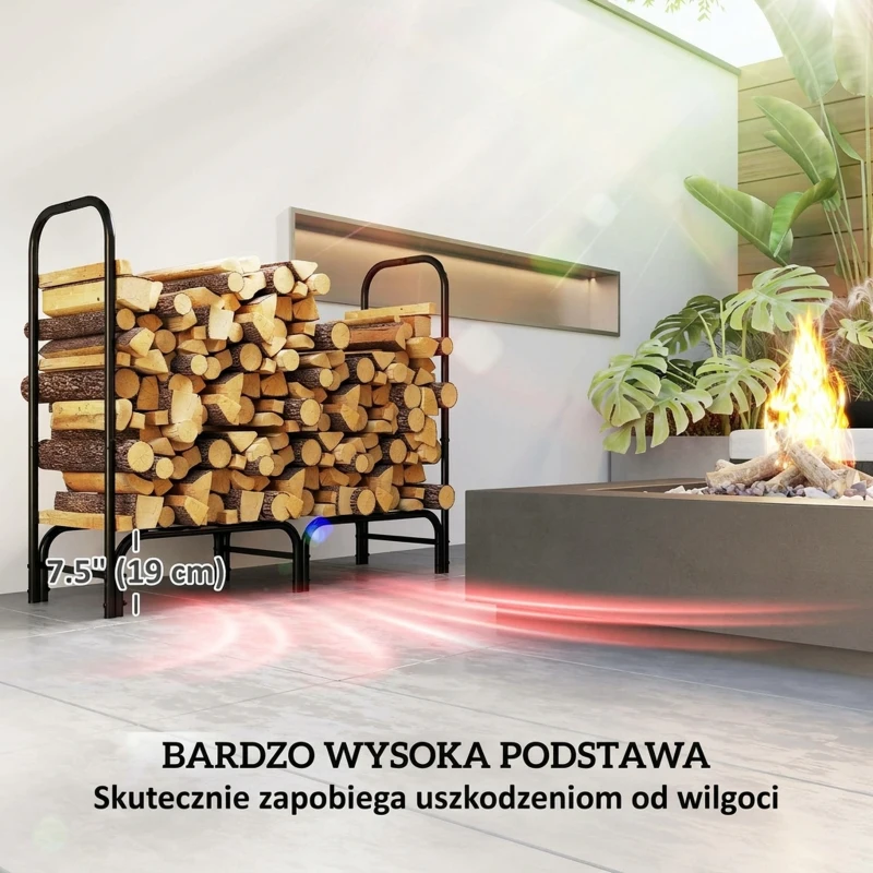 Outsunny Regał na Drewno na Opał, 0,33 m³, z Torbą i Ochronną Pokrywą, Metalowy, do 150 kg, 120 x 36 x 99 cm, Czarny