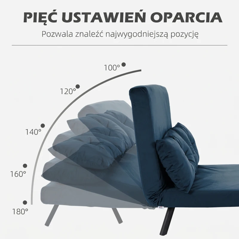 HOMCOM Sofa do spania 2-osobowa Sofa z aksamitu, z funkcją spania, w zestawie 2 poduszki, w aksamitnym wykończeniu, Naturalne + Niebieskie